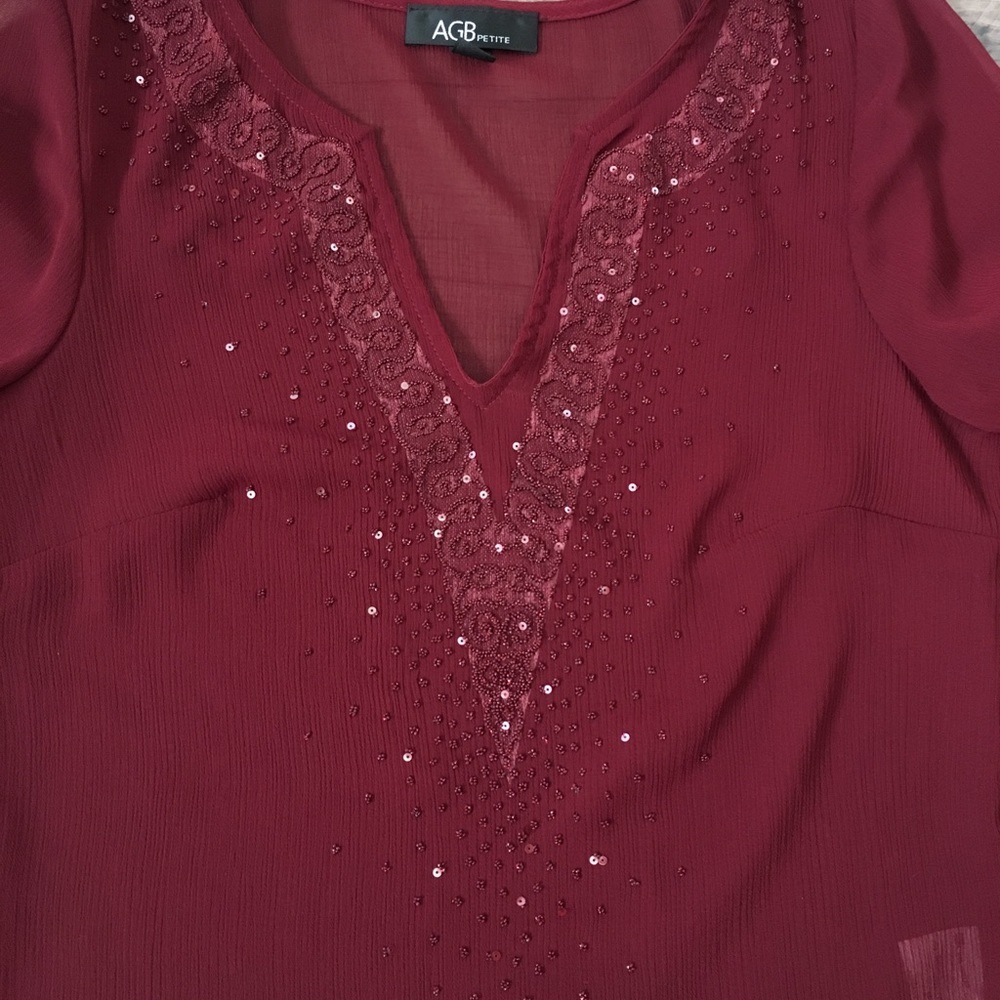 NEW AGB Petite Small red 3/4 length sleeve blouse - Picture 2 of 2